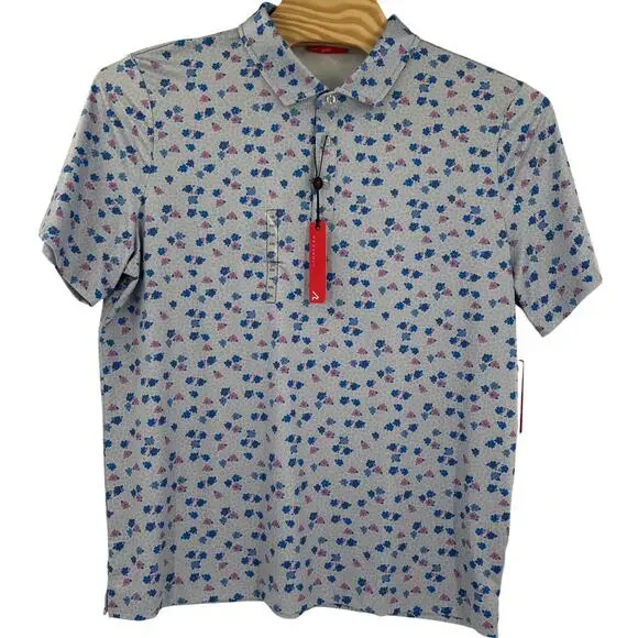 Redvanly Mens 2XL Blue Lavender Floral Short Sleeve Golf Leone Polo Shirt - Picture 6 of 7